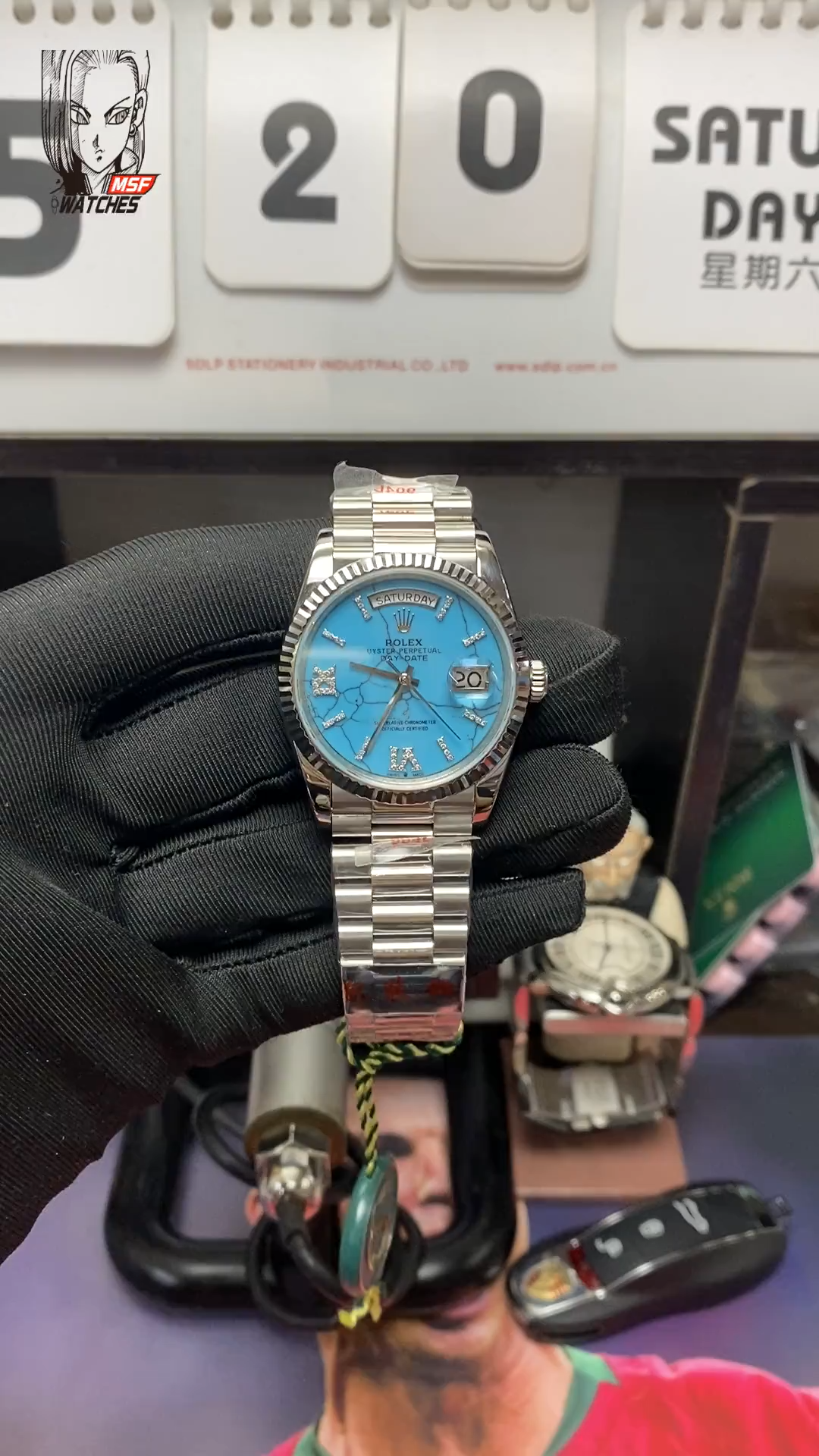 Rolex Day-Date series m128239-0044, Turquoise Dial, 36mm size.