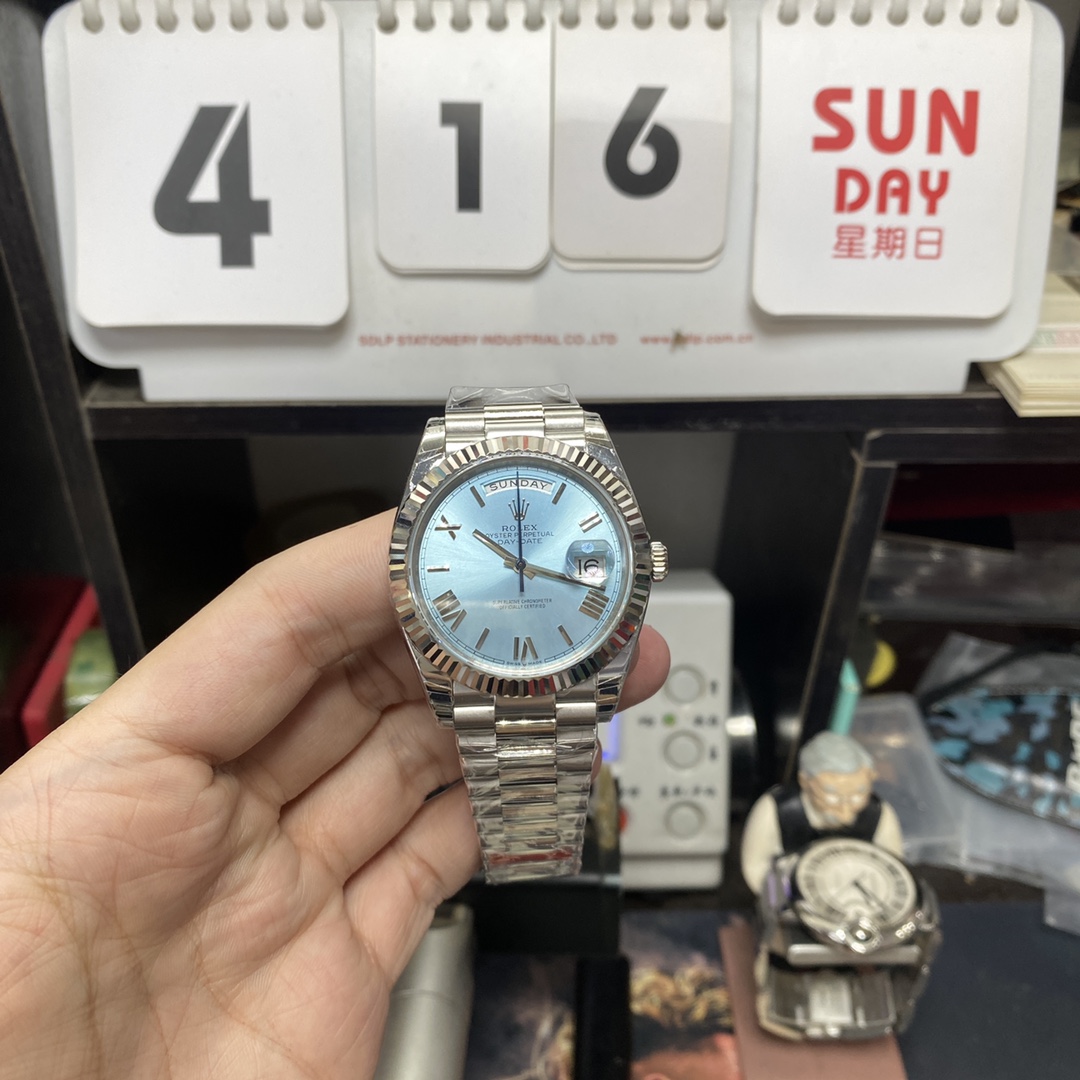 Rolex Day-Date series M228236-0012, Ice Blue Dial Roman Numeral Hour Markers, Day-Date Functions, 40mm Size.