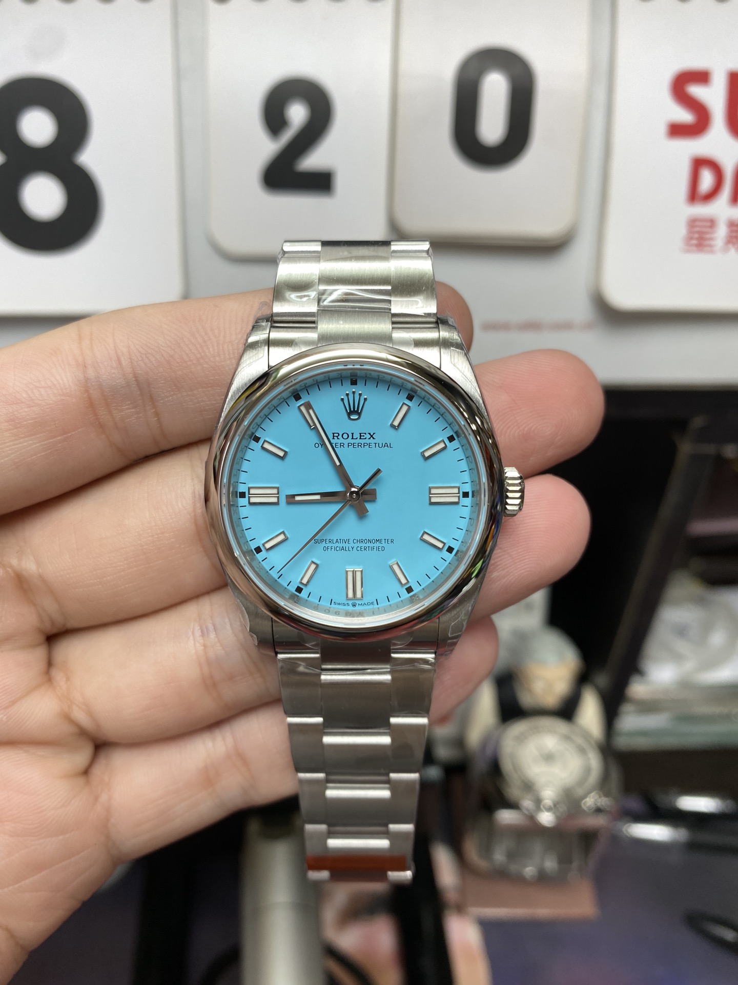Rolex Oyster Perpetual Series m126000-0006, Tiffany Blue Dial, 36mm size.