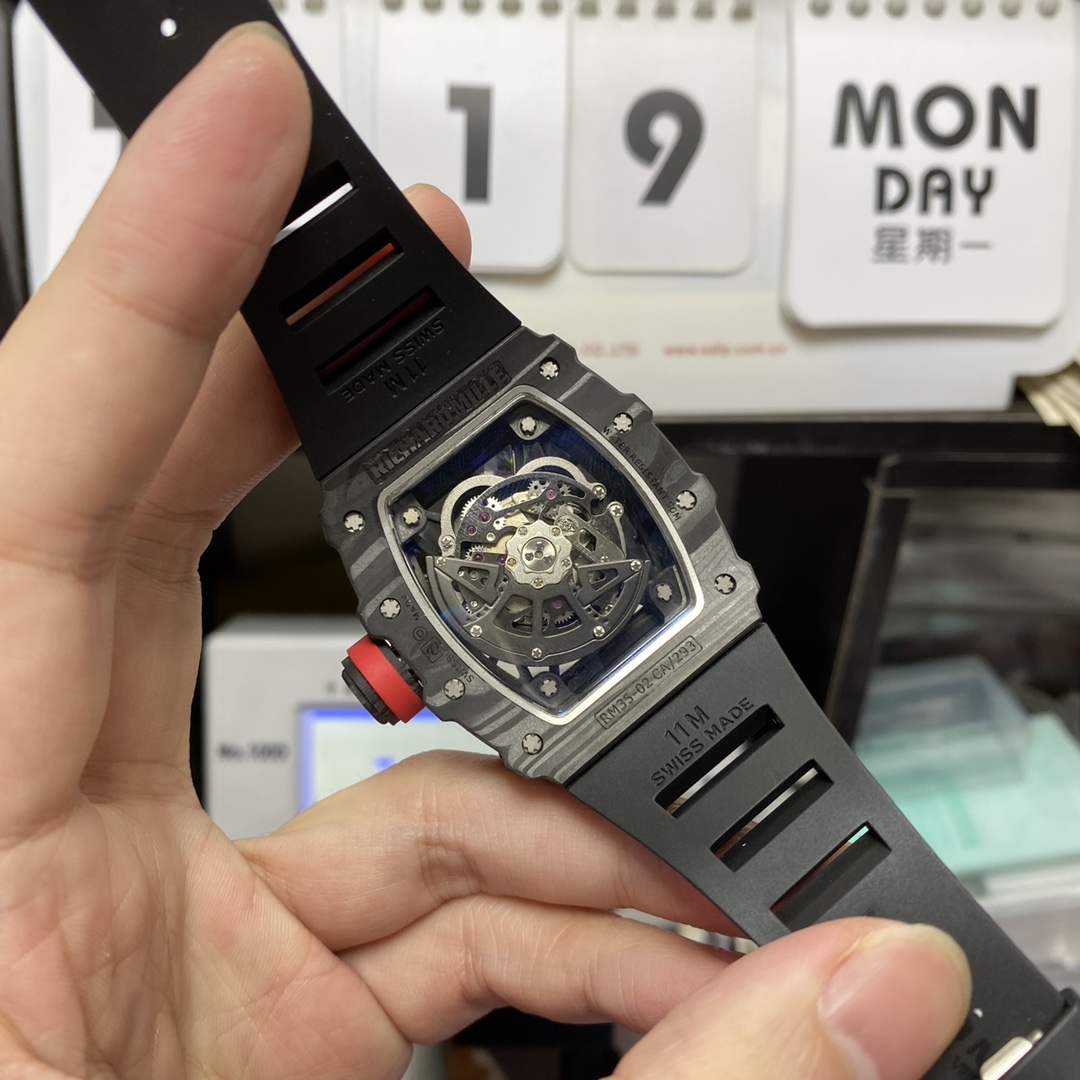 Richard Mille Men's Collection series RM 35-02, Carbon Fiber Case with Fluoroelastomer Strap.