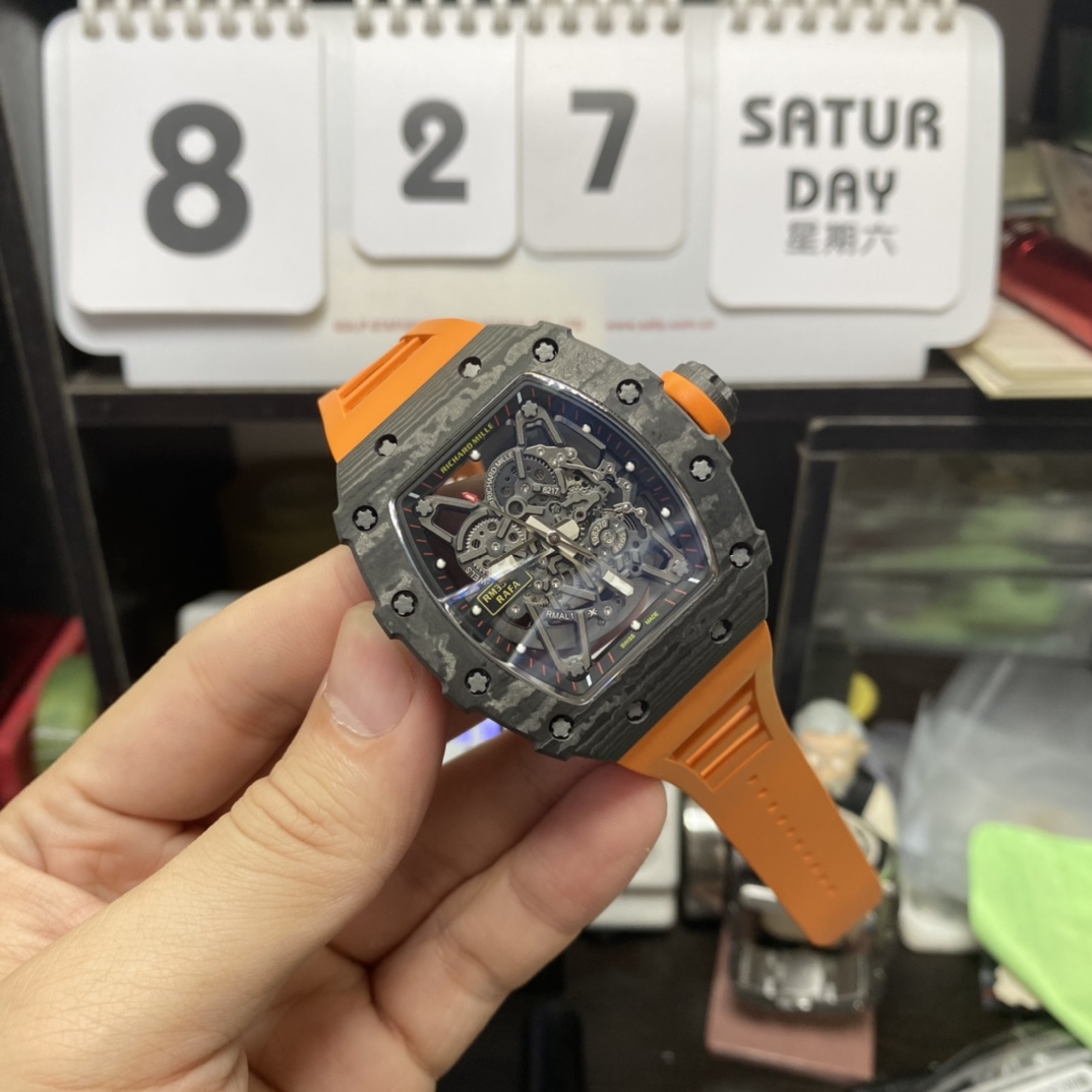 Richard Mille Men's Collection series RM35-02, Carbon Fiber Case, Malaysian Rubber Strap.