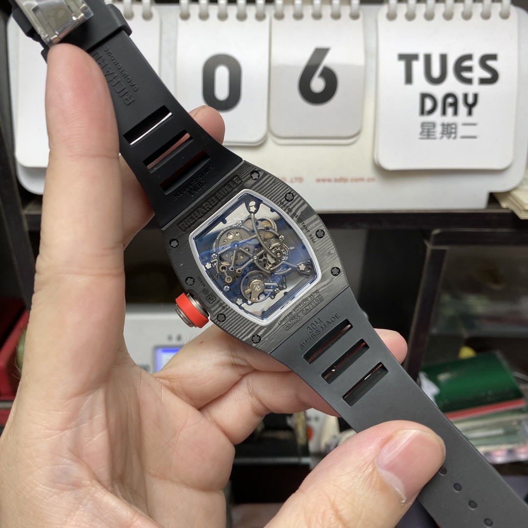 Richard Mille Men's Collection series RM055 NTPT, Carbon Fiber Case, 49.9 x 42.7mm Size.