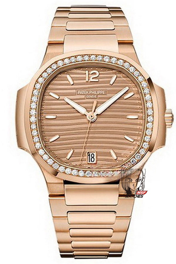 Patek Philippe Nautilus series 71181200R-010, All Rose Gold Case with Diamond Bezel, 35.2mm Size WOMEN