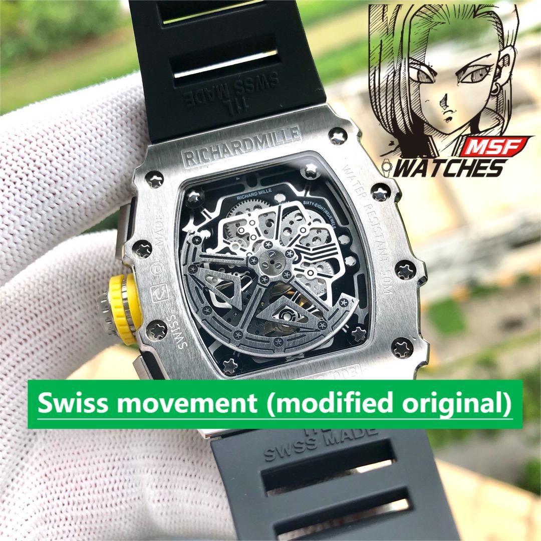 Richard Mille Men's Collection series RM 11-02 SHANGHAI, Black Panda Dial with Carbon Fiber Case, 50×42.70mm size