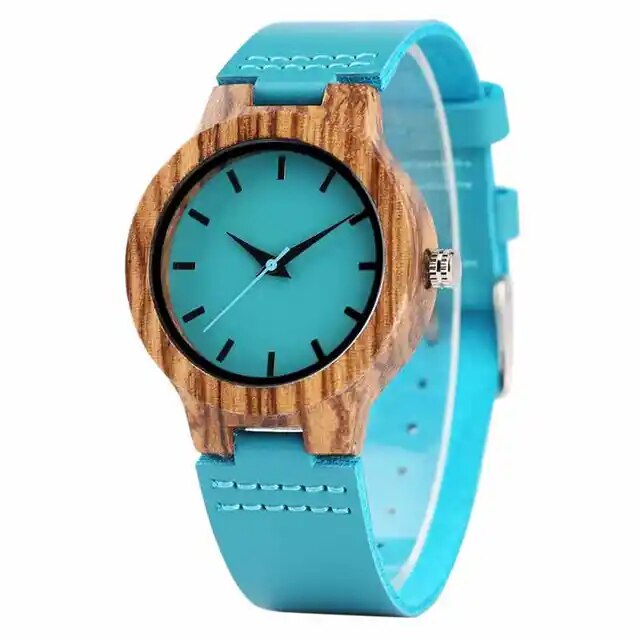HAND-MADE Top Luxury Royal Blue Wood Watch Quartz Wristwatch 100% Natural Bamboo Clock Fashion Leather Valentine's Day Best Gifts 2020 NEW