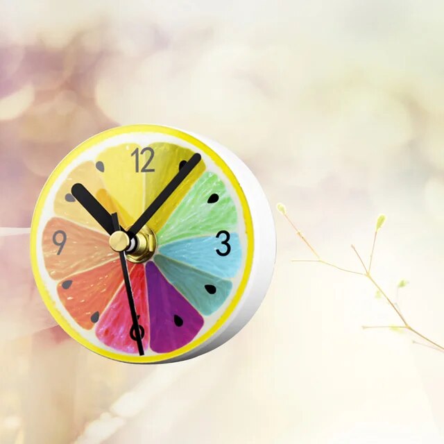 Fridge Magnetic Clock Round Cartoon Fruit Lemon Pattern Clock Pendant Refrigerator Whiteboard Magnet Locker for Home Office