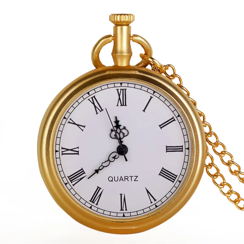 simple uncovered quartz pocket watch fashion gold necklace clock white dial Roman numeral pocket watch