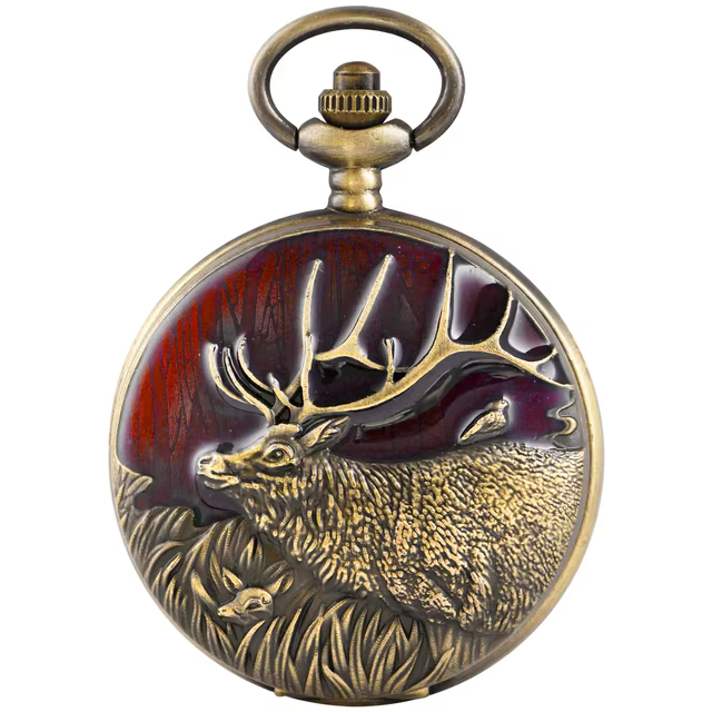 2023 New Casual Vintage Pocket Watch Elk Carved Men's Women Quartz Necklace Pendant Pocket FOB Watch Steampunk Gifts reloj