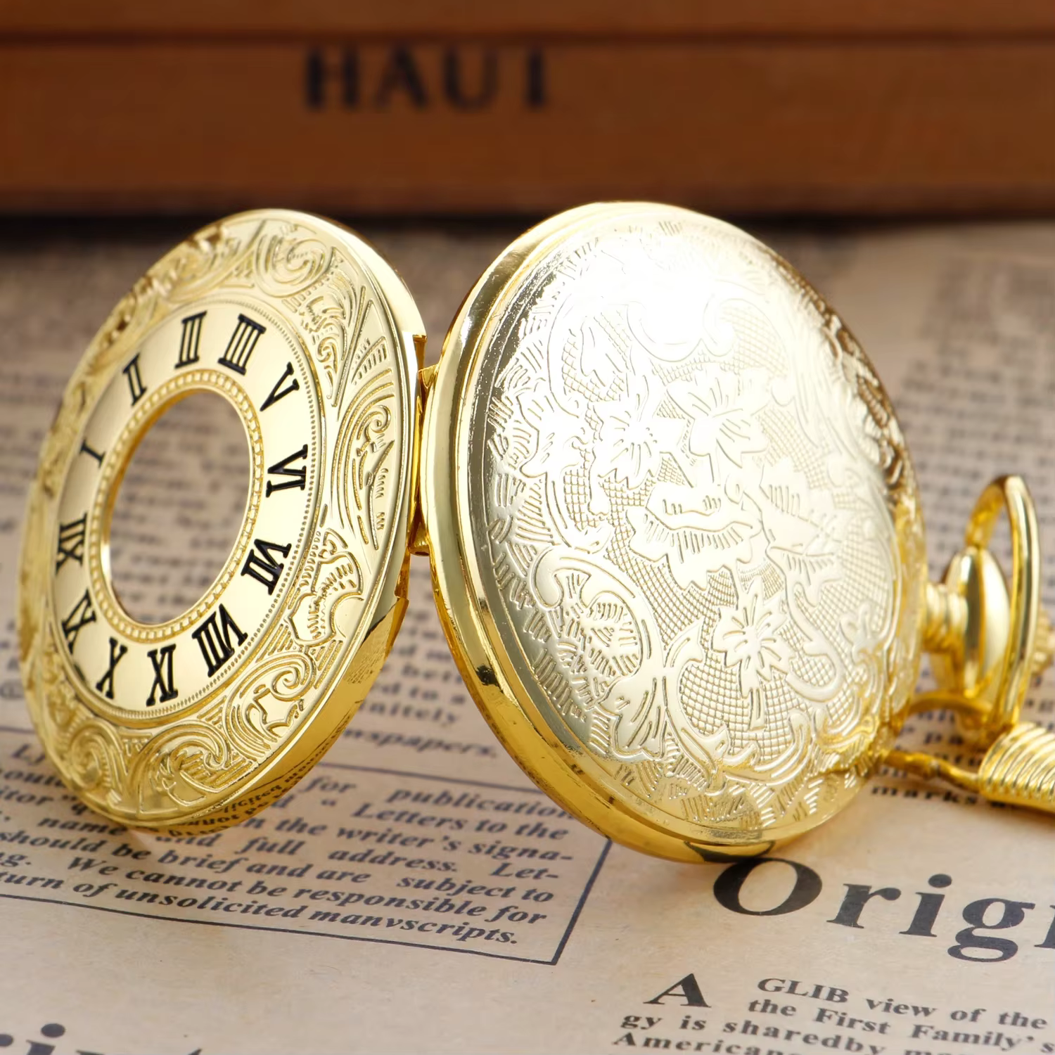 Luxury Gold Vintage Quartz Pocket Watch Steampunk Roman Numerals Scale Necklace Pocket FOB Watch Dropshipping